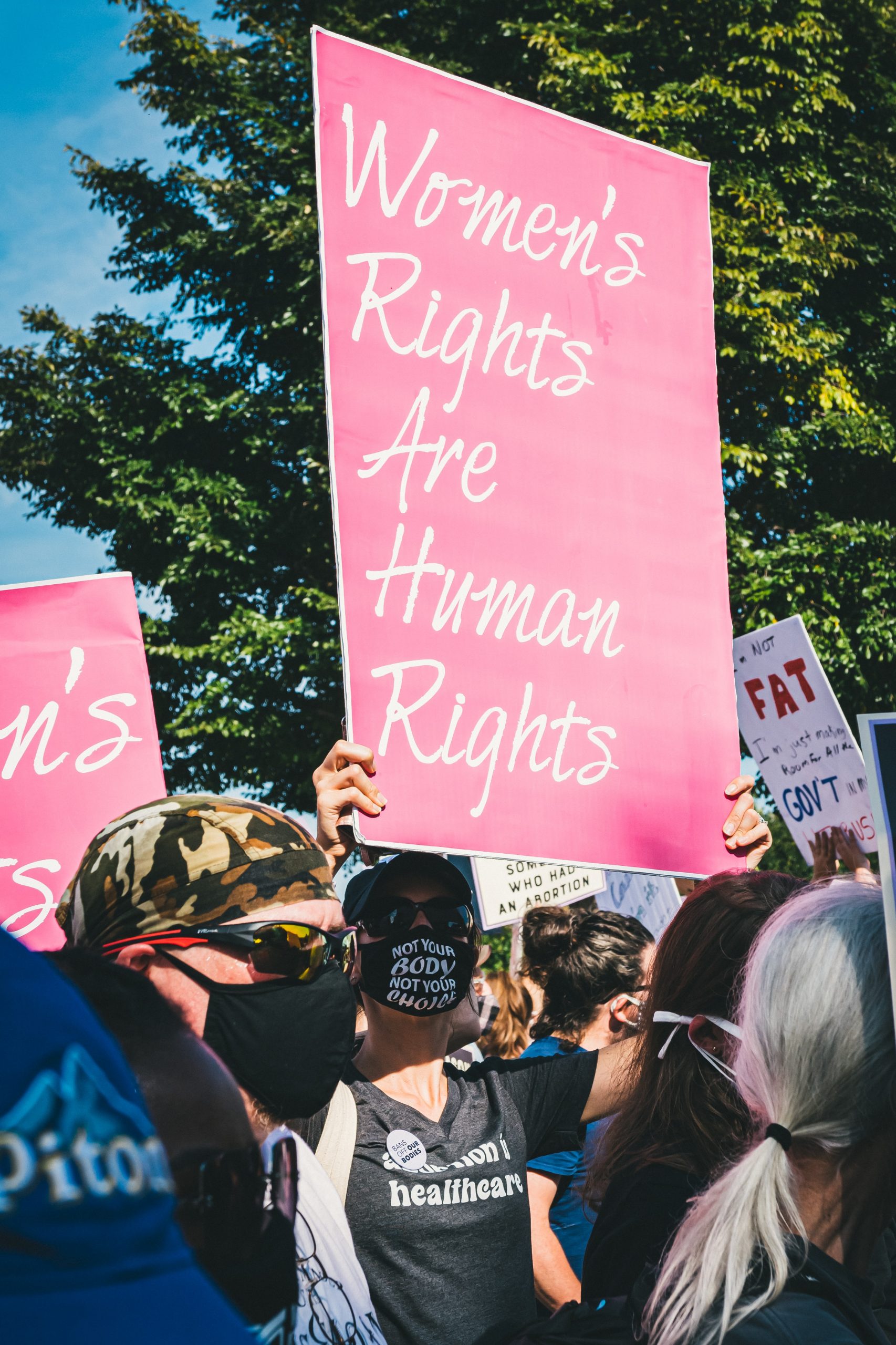 protest sign that says womens rights are humans rights