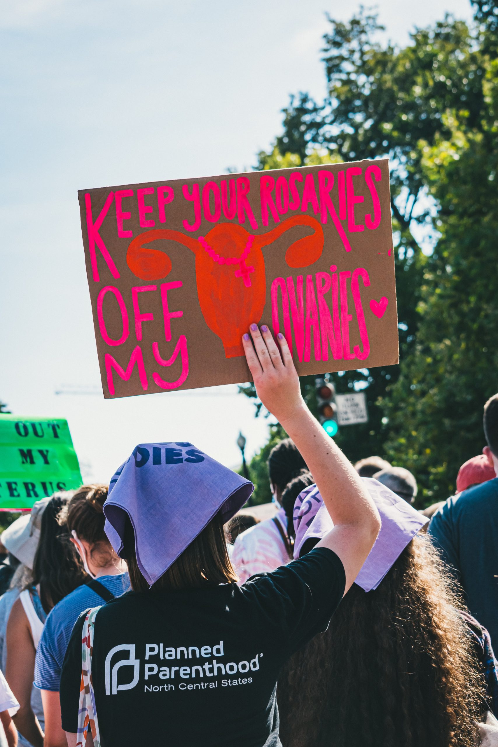 Protest sign that says keep your hands off my ovaries