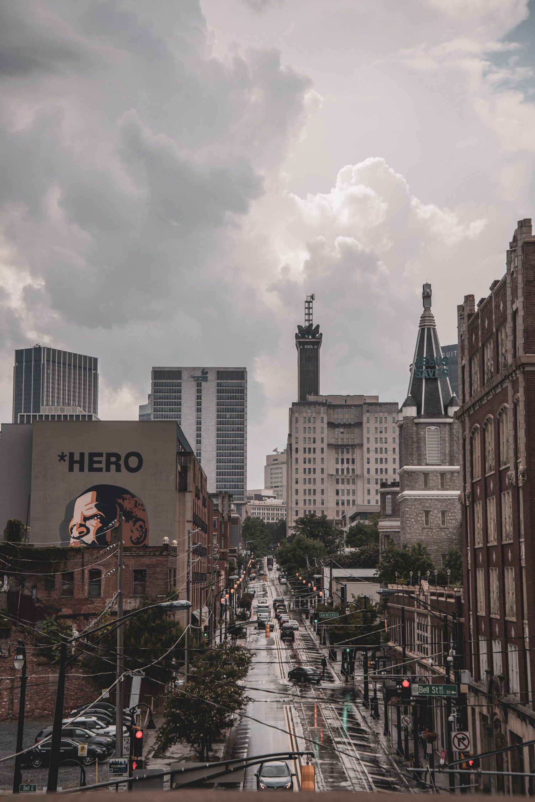 vehicles on road beside buildings in Atlanta